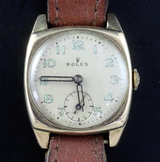 A gentlemans 1930s 9ct gold Rolex manual wind wrist watch,